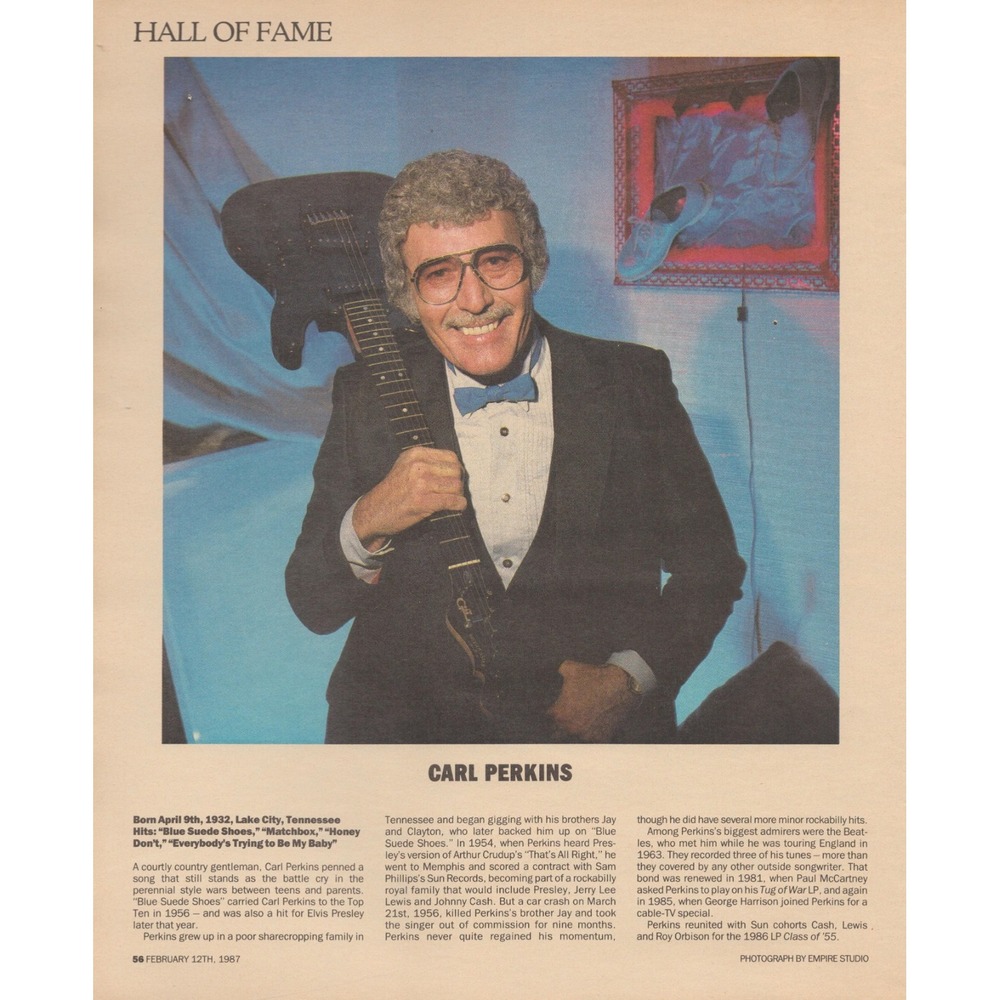 1987 Carl Perkins Magazine Print Rock & Roll Hall of Fame Rockabilly Decor